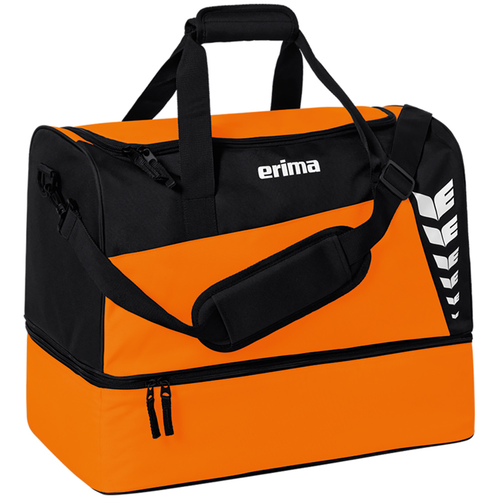 BOLSA DE DEPORTE CON ZAPATILLERO ERIMA SIX WINGS, NARANJA-NEGRA. S M L 