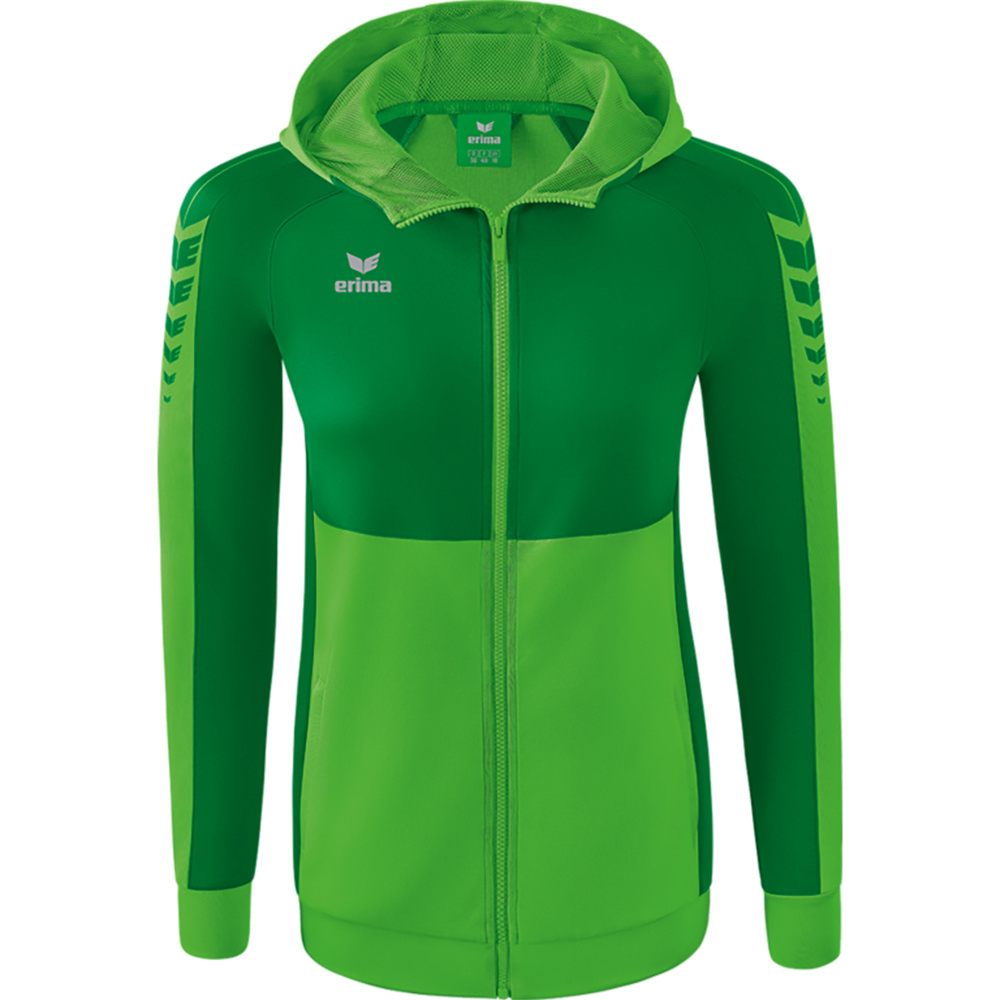 CHAQUETA DE ENTRENAMIENTO CON CAPUCHA ERIMA SIX WINGS, VERDE-ESMERALDA MUJER. 34 36 38 40 42 44 