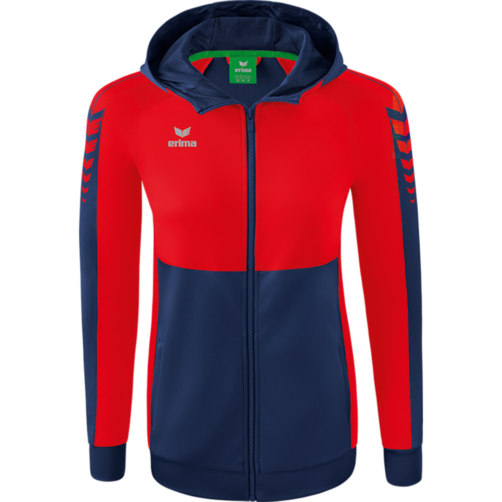 CHAQUETA DE ENTRENAMIENTO CON CAPUCHA ERIMA SIX WINGS, MARINO-ROJA MUJER. 34 36 38 40 42 44 