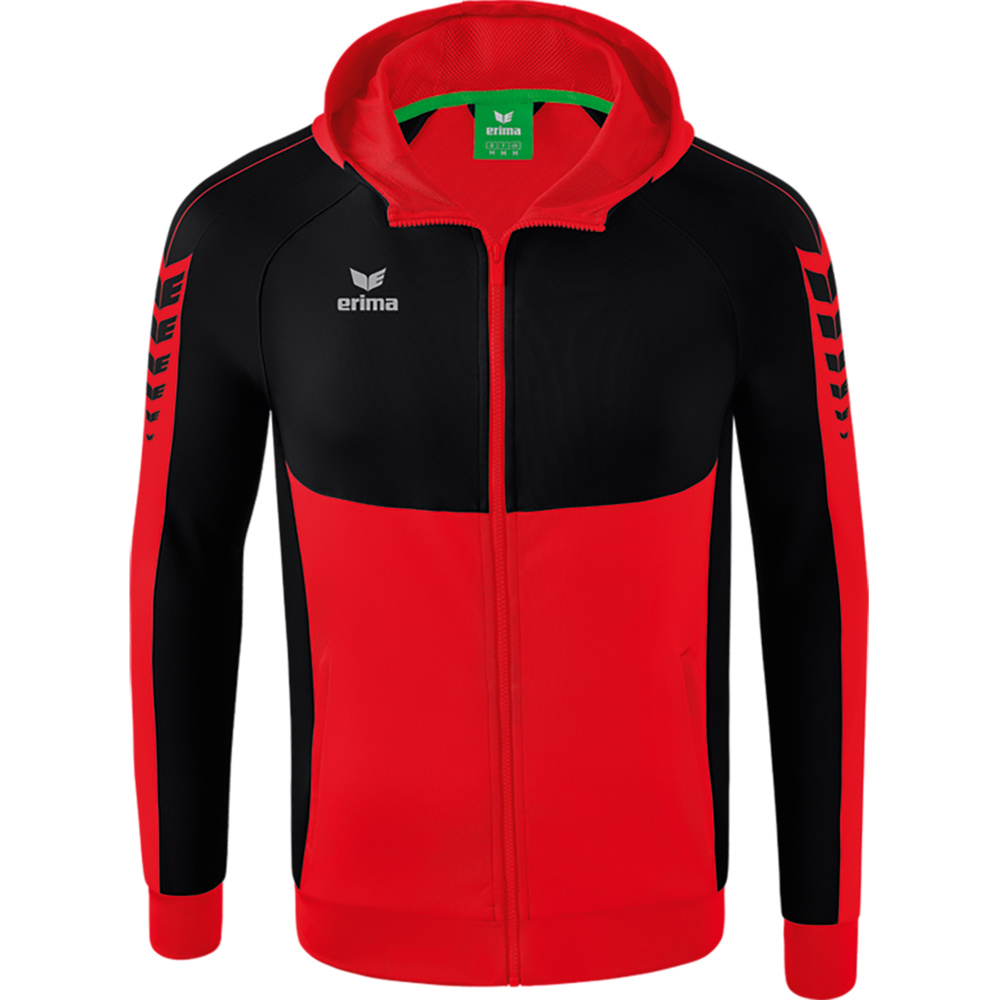 CHAQUETA DE ENTRENAMIENTO CON CAPUCHA ERIMA SIX WINGS, ROJA-NEGRA NIÑO. 116 128 140 152 164 