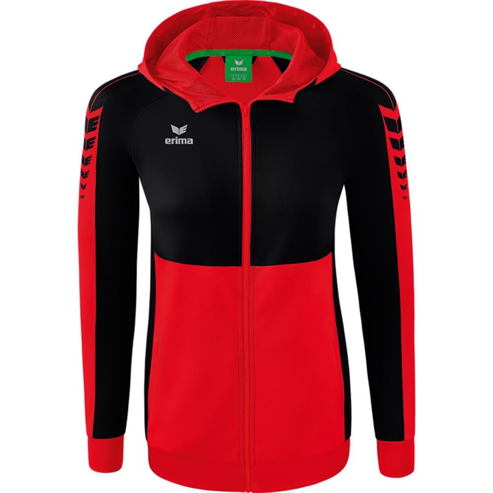 CHAQUETA DE ENTRENAMIENTO CON CAPUCHA ERIMA SIX WINGS, ROJA-NEGRA MUJER. 34 36 38 40 42 44 