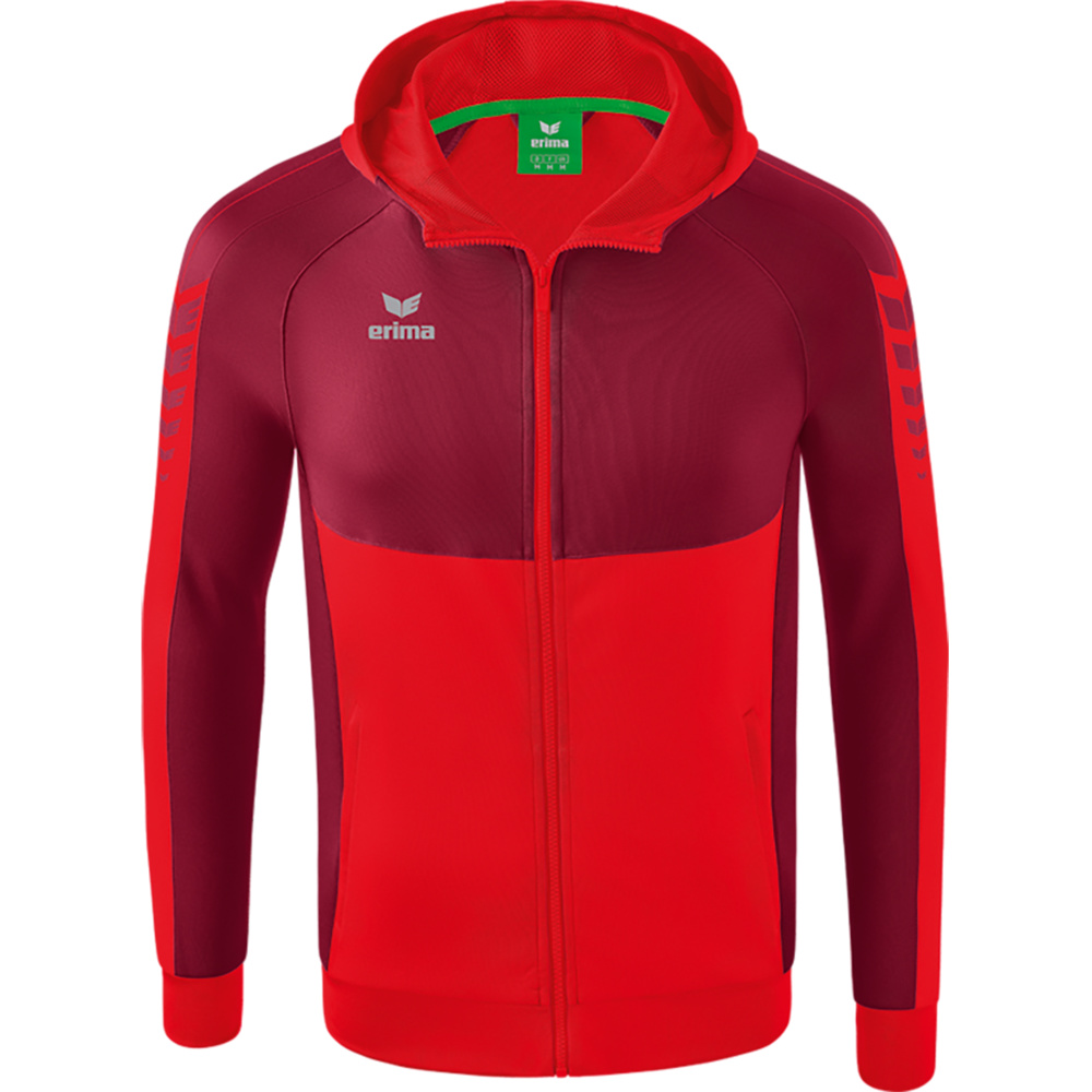 CHAQUETA DE ENTRENAMIENTO CON CAPUCHA ERIMA SIX WINGS, ROJA-BURDEOS HOMBRE. S M L XL 2XL 3XL 