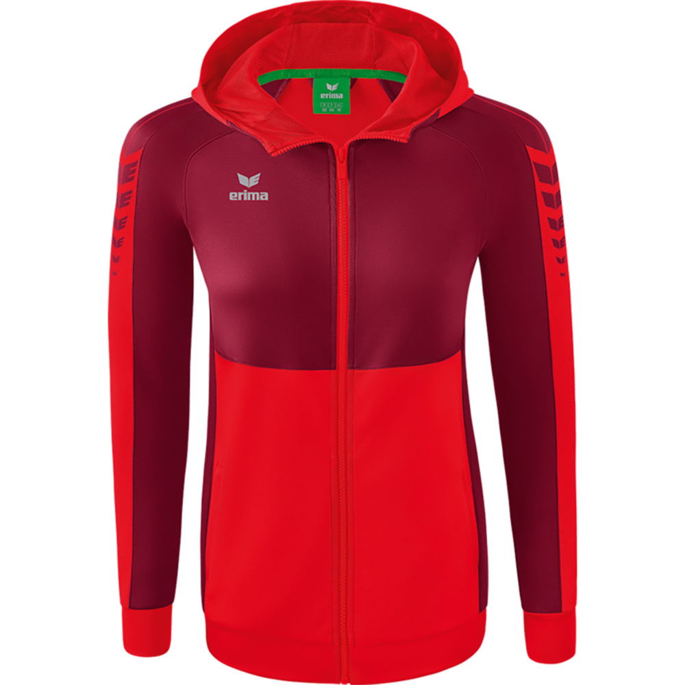 CHAQUETA DE ENTRENAMIENTO CON CAPUCHA ERIMA SIX WINGS, ROJA-BURDEOS MUJER. 34 36 38 40 42 44 