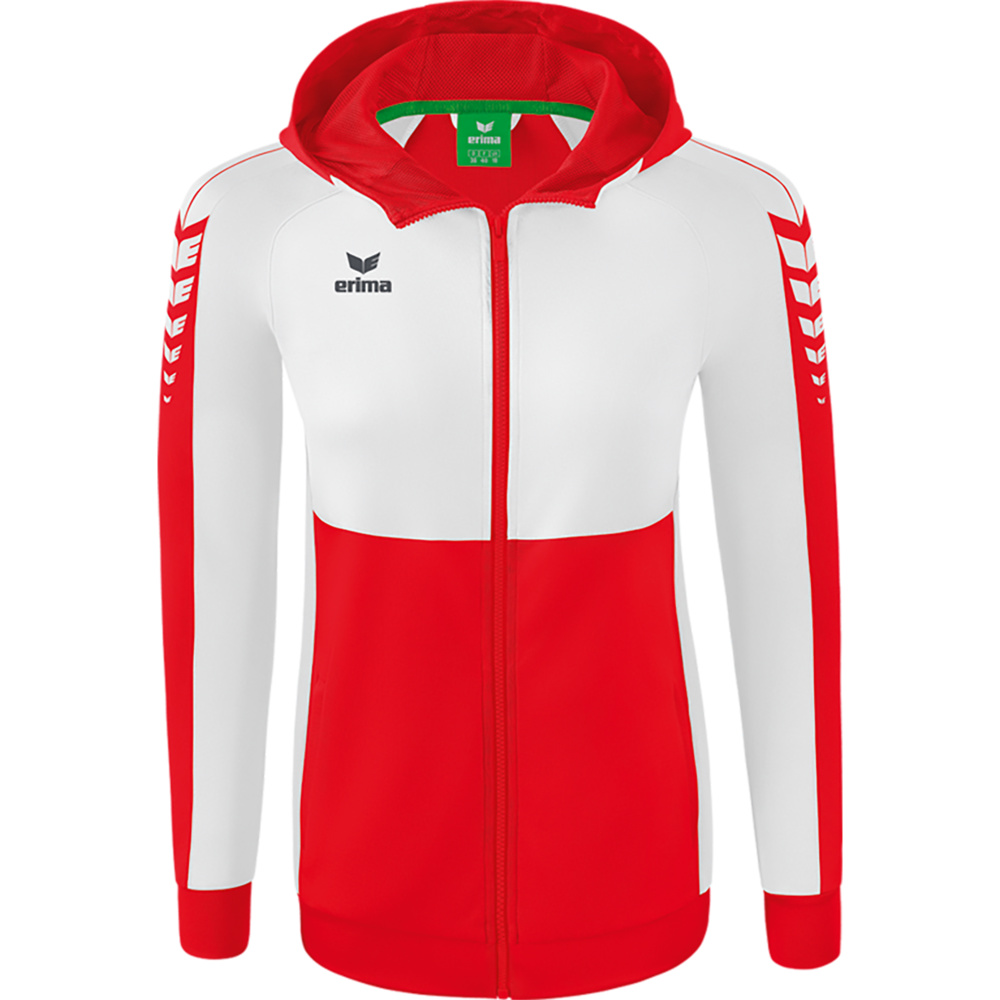 CHAQUETA DE ENTRENAMIENTO CON CAPUCHA ERIMA SIX WINGS, ROJA-BLANCA MUJER. 34 36 38 40 42 44 