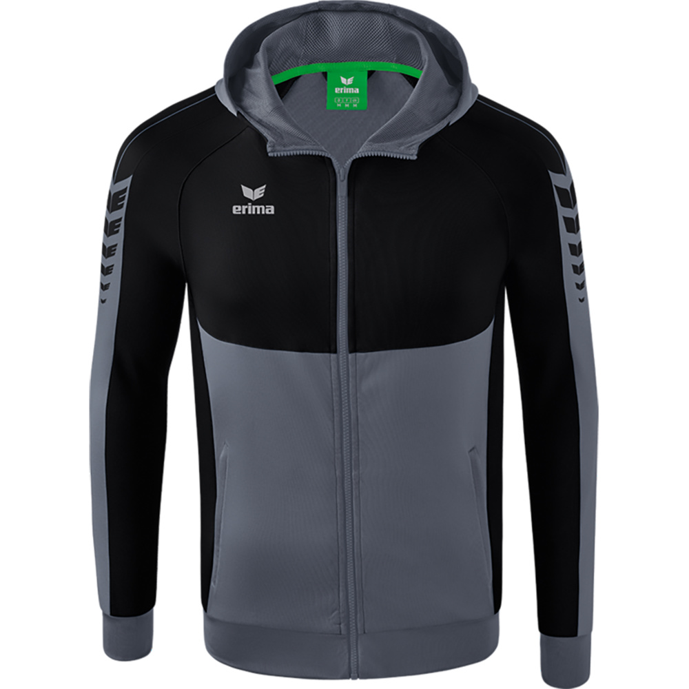 CHAQUETA DE ENTRENAMIENTO CON CAPUCHA ERIMA SIX WINGS, GRIS PIZARRA-NEGRA HOMBRE. S M L XL 2XL 3XL 