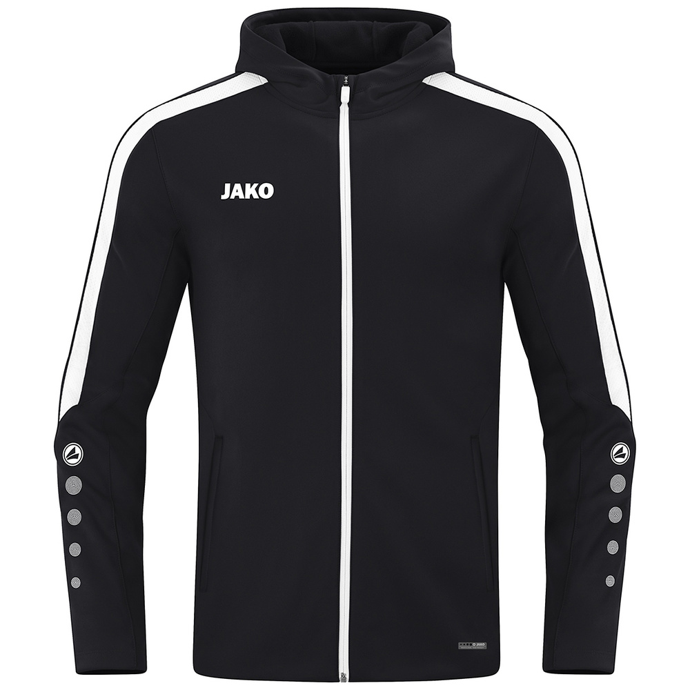 CHAQUETA CON CAPUCHA JAKO POWER, NEGRA-BLANCA HOMBRE. S M L XL 2XL 3XL 4XL 