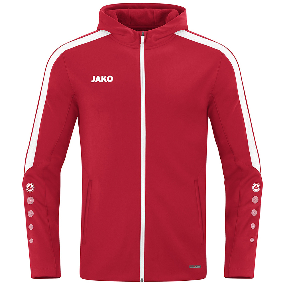 CHAQUETA CON CAPUCHA JAKO POWER, ROJA-BLANCA MUJER. 34 36 38 40 42 44 