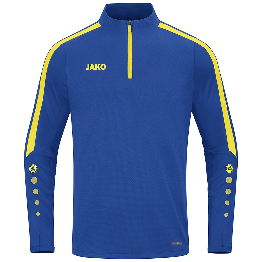 SUDADERA ZIP TOP JAKO POWER, ROYAL-AMARIILLA NIÑO. 128 140 152 164 