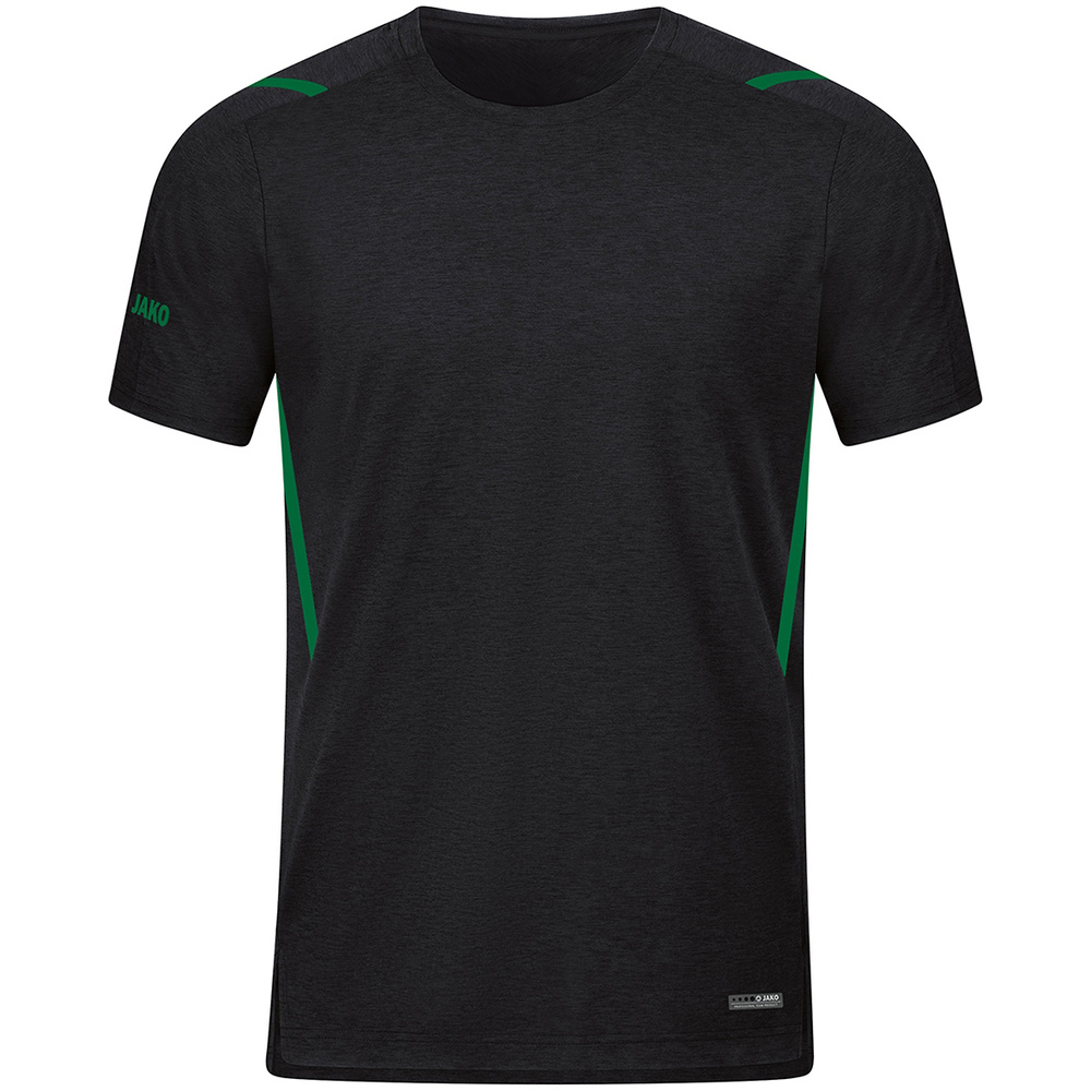 CAMISETA JAKO CHALLENGE MANGA CORTA, NEGRA MELANGE-VERDE HOMBRE. S M L XL 2XL 3XL XL 