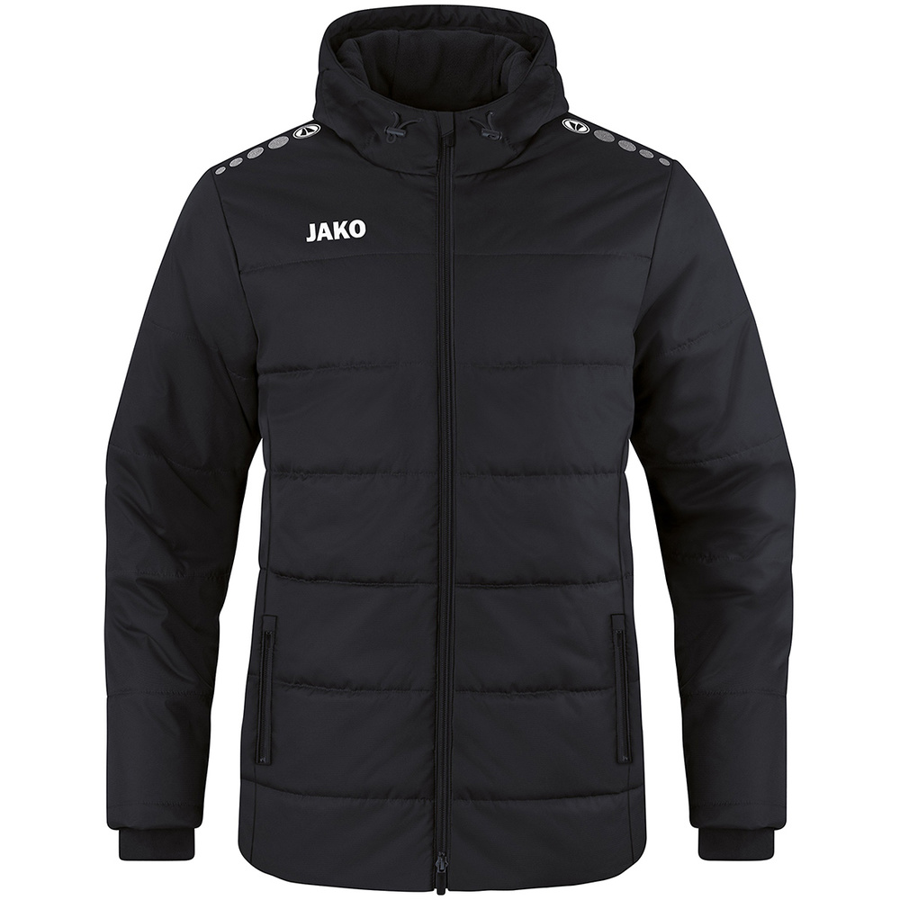 CHAQUETA COACH CON CAPUCHA JAKO TEAM, NEGRA HOMBRE. S M L XL 2XL 3XL 4XL 