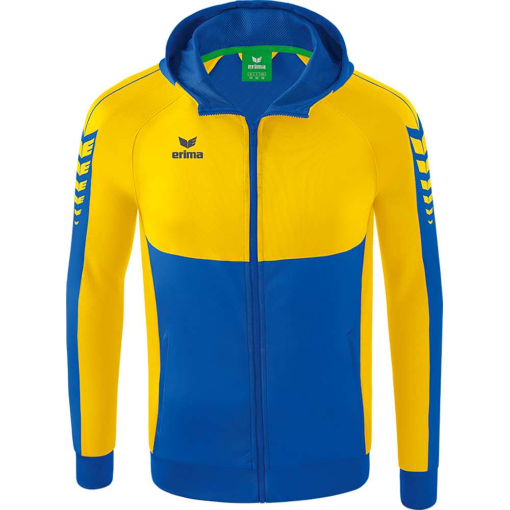 CHAQUETA DE ENTRENAMIENTO CON CAPUCHA ERIMA SIX WINGS, ROYAL-AMARILLA HOMBRE. S M L XL 2XL 3XL 