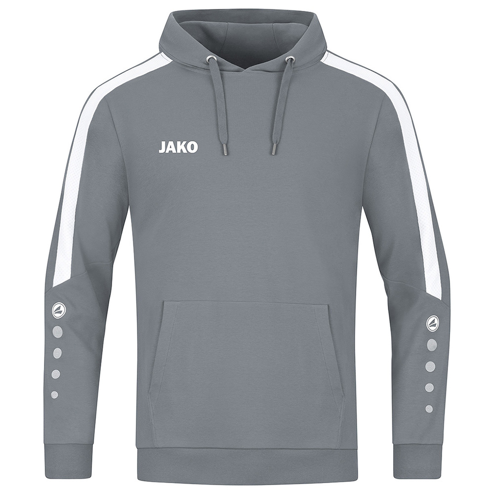 SUDADERA CON CAPUCHA JAKO POWER, GRIS PIEDRA-BLANCA HOMBRE. S M L XL 2XL 3XL 4XL 