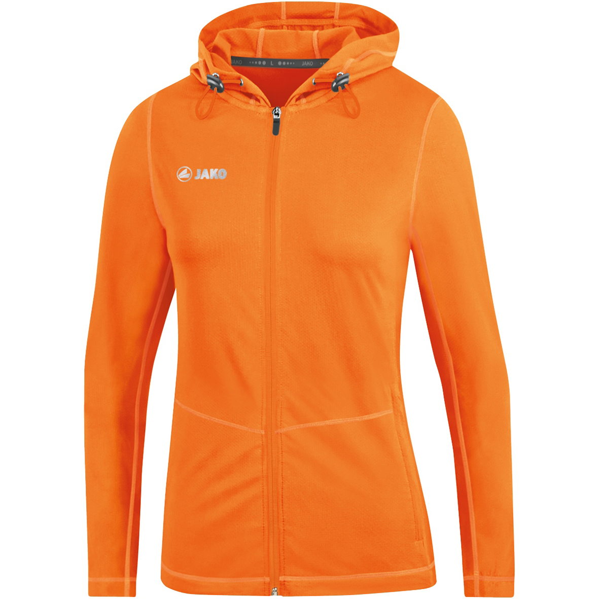 HOODED JACKET JAKO RUN 2.0, NEON ORANGE WOMEN.