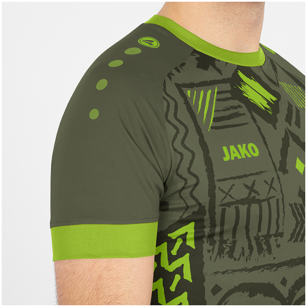 CAMISETA JAKO TROPICANA MANGA CORTA, VERDE CAQUI-VERDE NEÓN HOMBRE. 