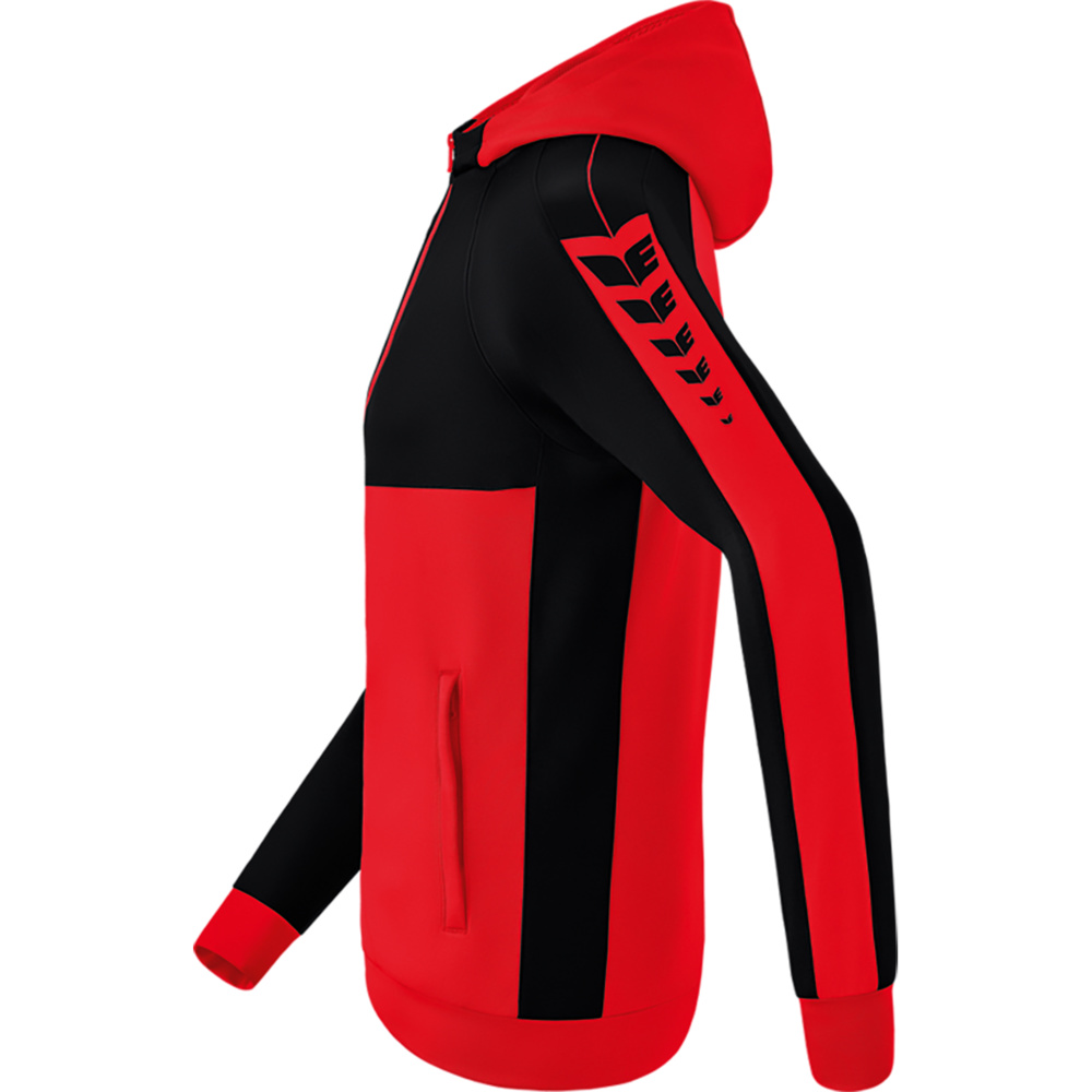 CHAQUETA DE ENTRENAMIENTO CON CAPUCHA ERIMA SIX WINGS, ROJA-NEGRA HOMBRE. 