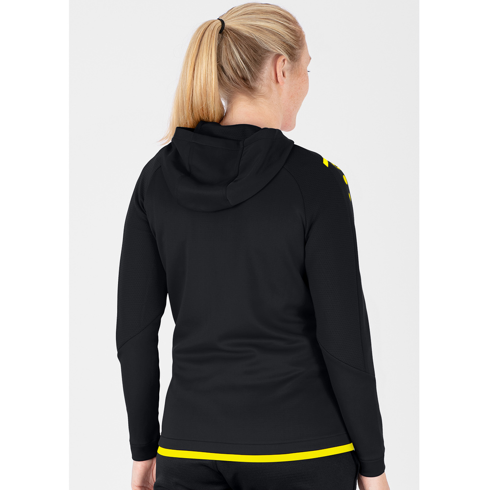 CHAQUETA DE ENTRENAMIENTO CON CAPUCHA JAKO CHALLENGE, NEGRA-AMARILLA MUJER. 