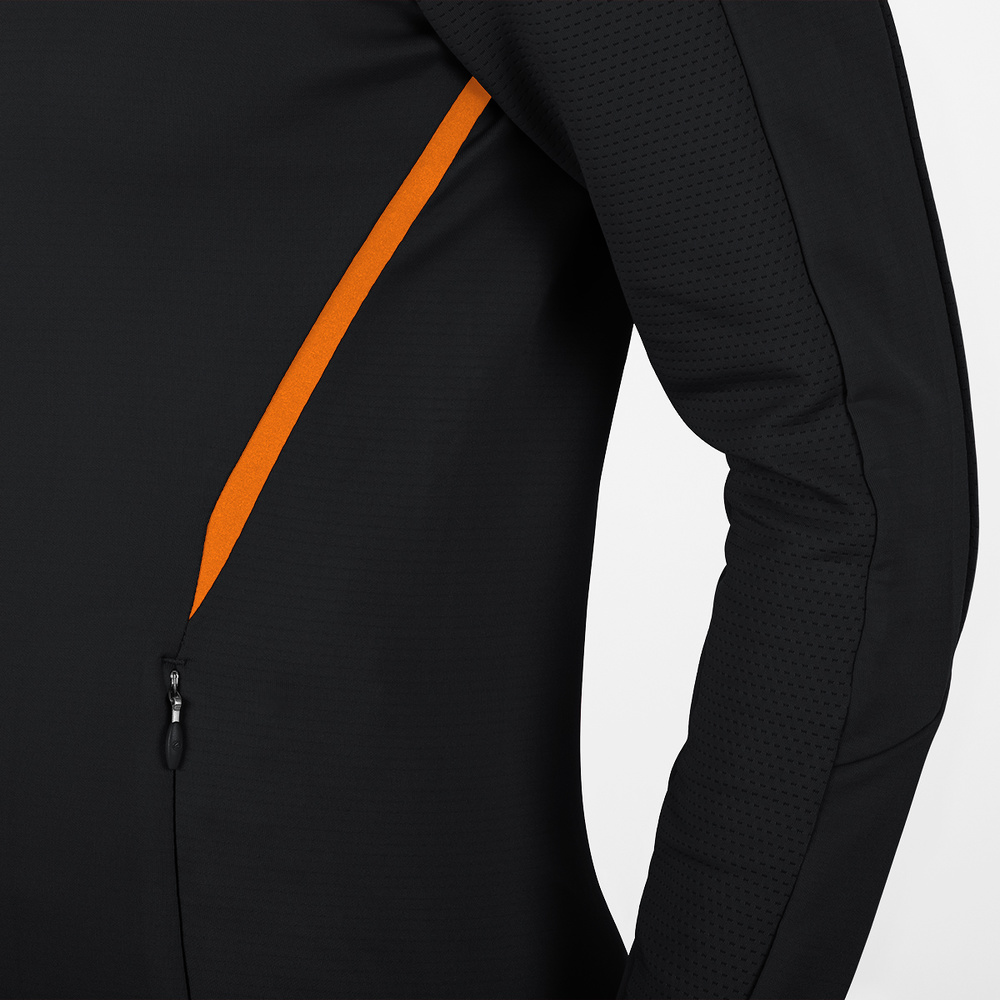 CHAQUETA DE ENTRENAMIENTO CON CAPUCHA JAKO CHALLENGE, NEGRA-NARANJA NEÓN MUJER. 