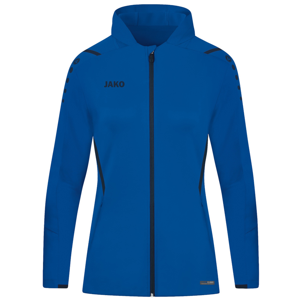 CHAQUETA DE ENTRENAMIENTO CON CAPUCHA JAKO CHALLENGE, ROYAL-MARINO MUJER. 