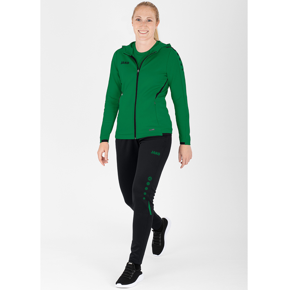 CHAQUETA DE ENTRENAMIENTO CON CAPUCHA JAKO CHALLENGE, VERDE-NEGRA MUJER. 