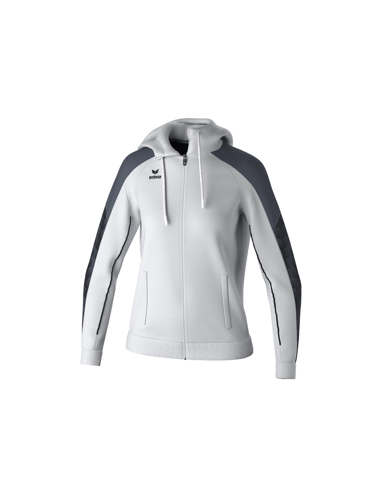 CHAQUETA ERIMA EVO STAR ENTRENAMIENTO CON CAPUCHA, BLANCO-NEGRO-MUJER 