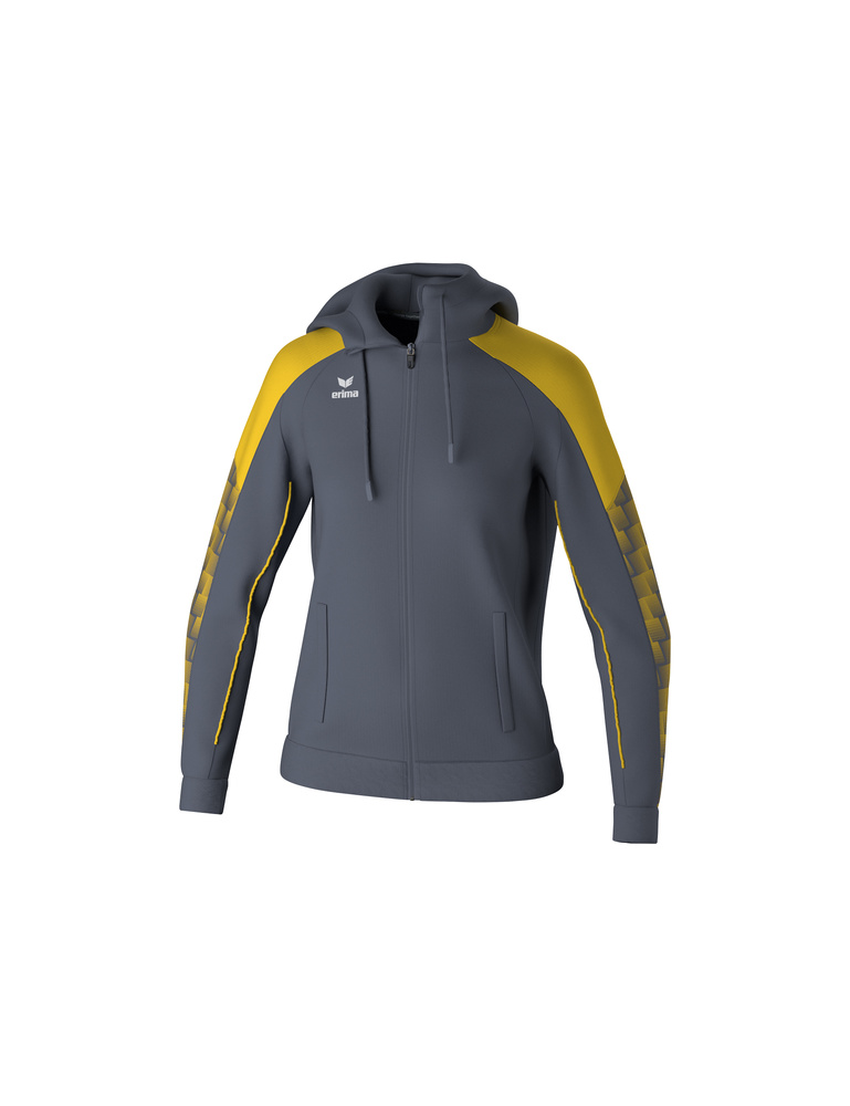 CHAQUETA ERIMA EVO STAR ENTRENAMIENTO CON CAPUCHA, GRIS PIZARRA-AMARILLO-MUJER 