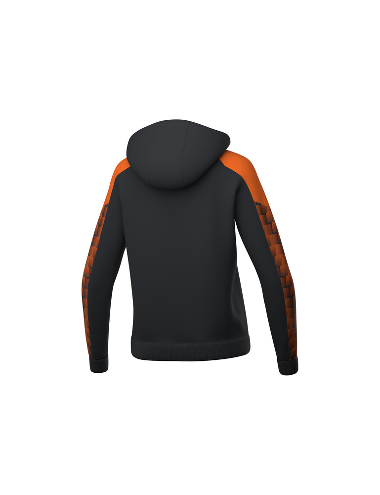 CHAQUETA ERIMA EVO STAR ENTRENAMIENTO CON CAPUCHA, NEGRO-NARANJA-MUJER 