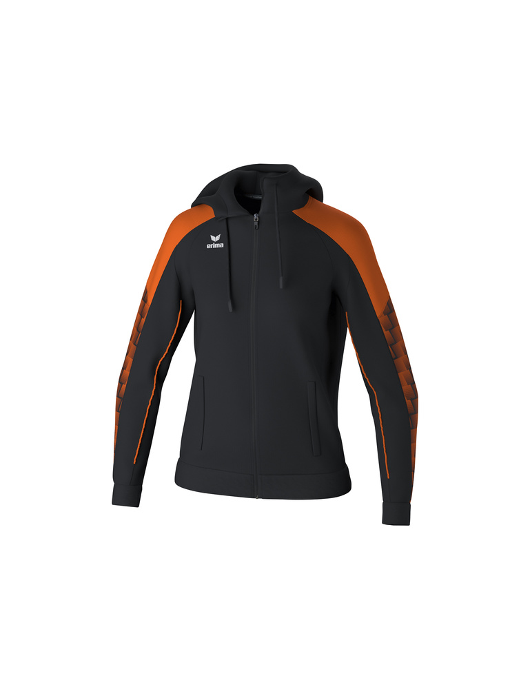 CHAQUETA ERIMA EVO STAR ENTRENAMIENTO CON CAPUCHA, NEGRO-NARANJA-MUJER 