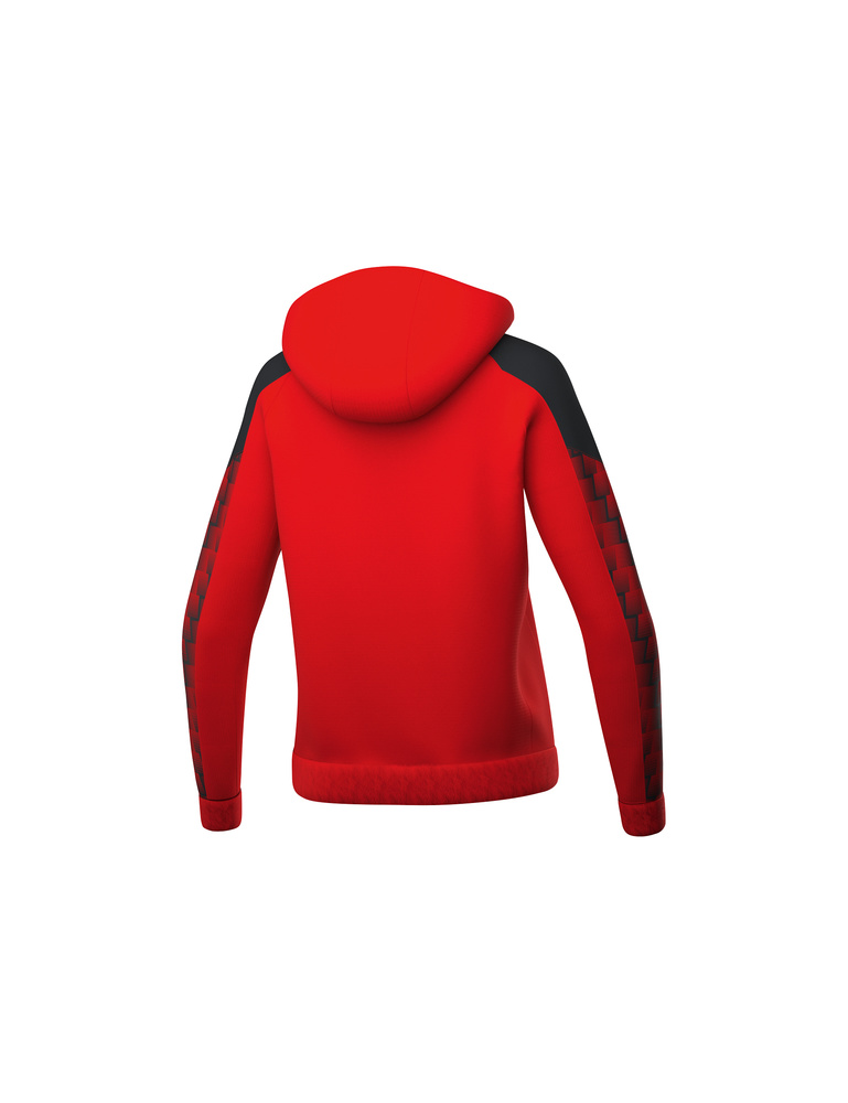 CHAQUETA ERIMA EVO STAR ENTRENAMIENTO CON CAPUCHA, ROJO-NEGRO-MUJER 