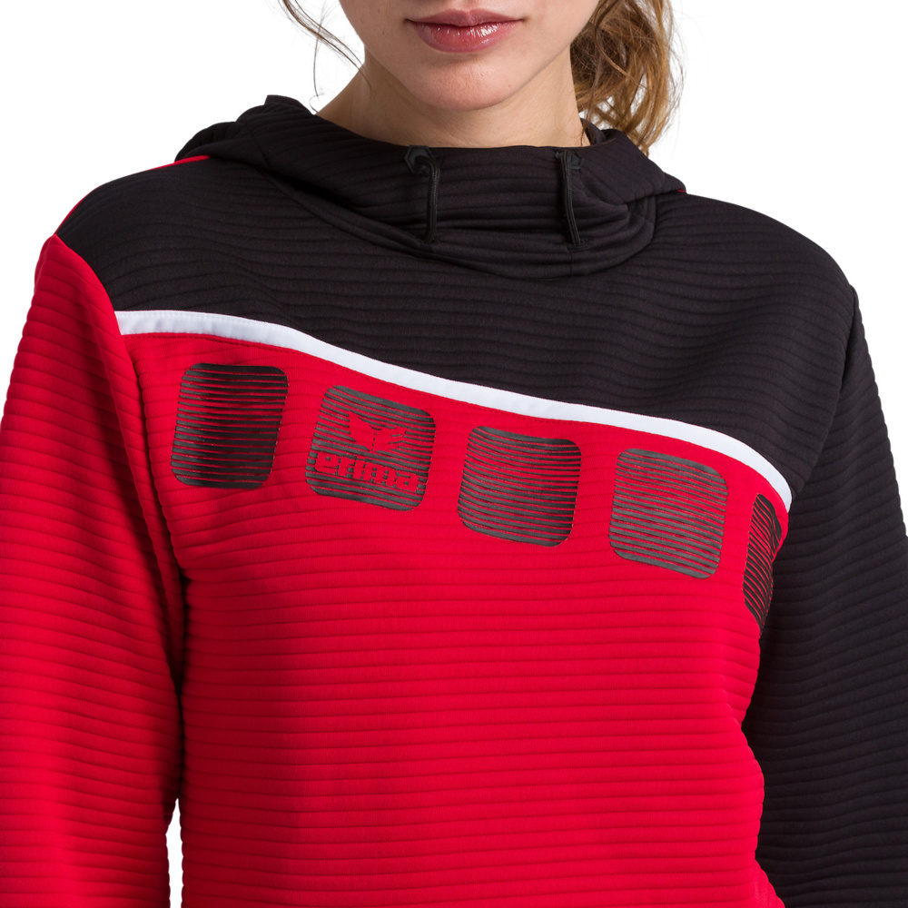 ERIMA 5 C SUDADERA CON CAPUCHA ROJA NEGRA BLANCA MUJER