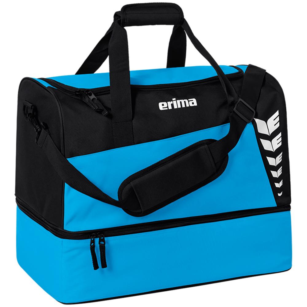 ERIMA SIX WINGS SPORTS BAG WITH BOTTOM COMPARTMENT, CURACAO-BLACK. 