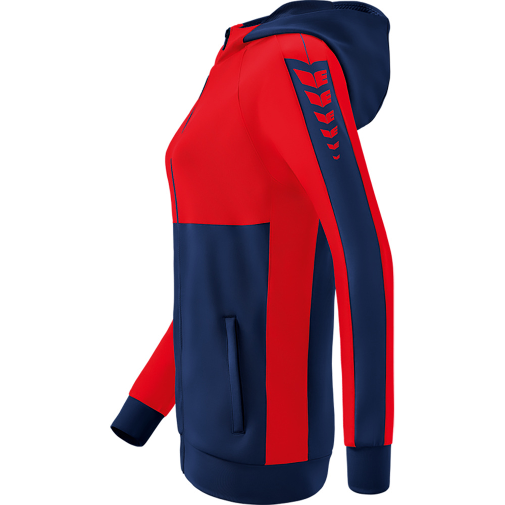 ERIMA SIX WINGS TRAINING JACKET WITH HOOD, NEW NAVY-RED WOMEN. 