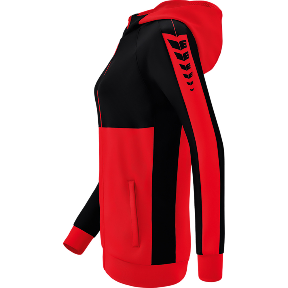 ERIMA SIX WINGS TRAINING JACKET WITH HOOD, RED-BLACK WOMEN. 