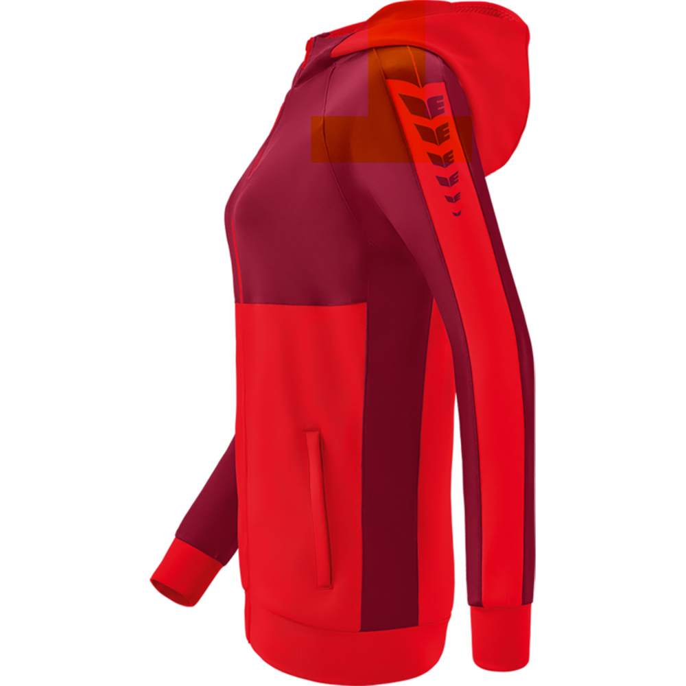 ERIMA SIX WINGS TRAINING JACKET WITH HOOD, RED-BORDEAUX WOMEN. 