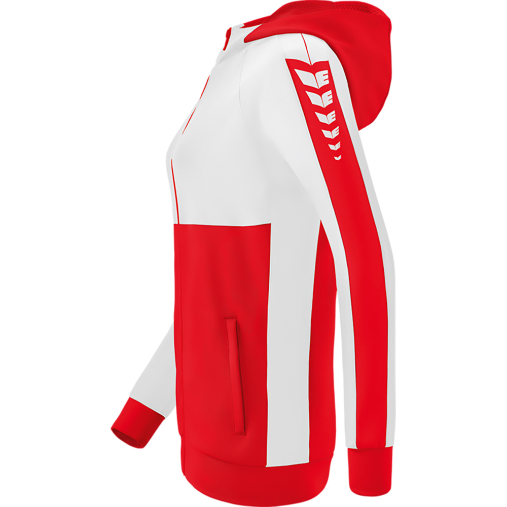 ERIMA SIX WINGS TRAINING JACKET WITH HOOD, RED-WHITE WOMEN. 