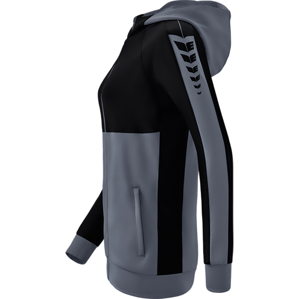 ERIMA SIX WINGS TRAINING JACKET WITH HOOD, SLATE GREY-BLACK WOMEN. 