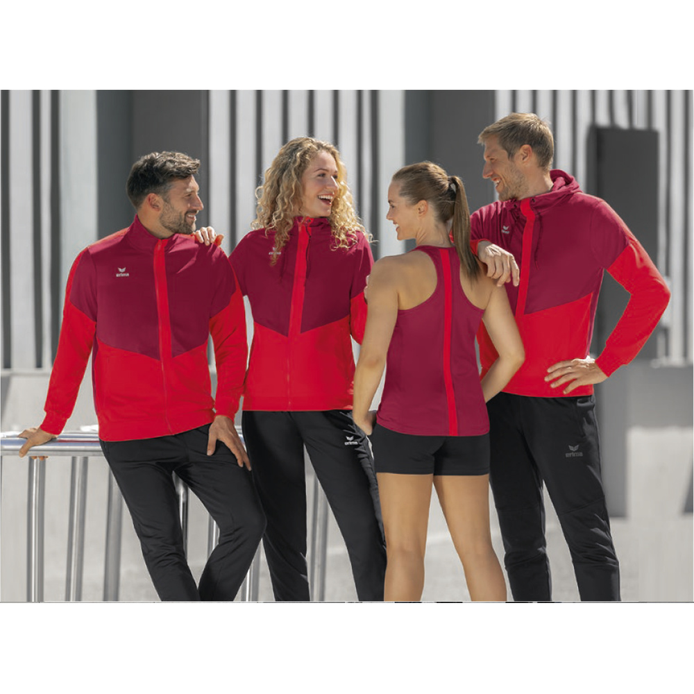 ERIMA SQUAD CHAQUETA ENTRENAMIENTO CON CAPUCHA, BURDEOS-ROJO MUJER. 