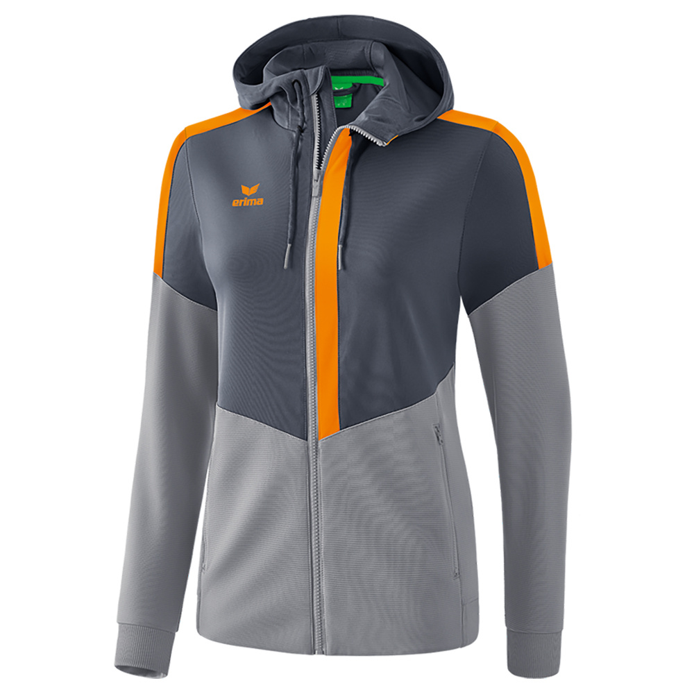 ERIMA SQUAD CHAQUETA ENTRENAMIENTO CON CAPUCHA, GRIS PIZARRA-GRIS-NARANJA MUJER. 