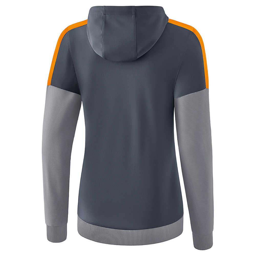 ERIMA SQUAD CHAQUETA ENTRENAMIENTO CON CAPUCHA, GRIS PIZARRA-GRIS-NARANJA MUJER. 