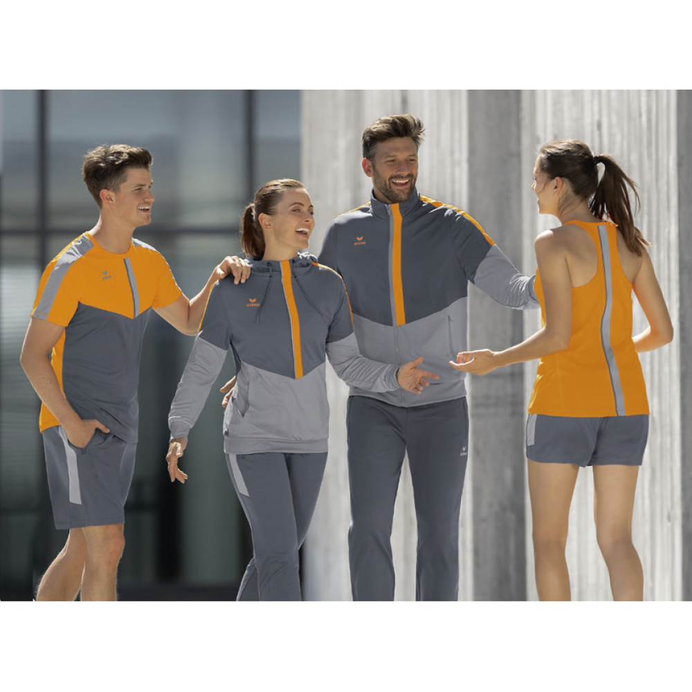 ERIMA SQUAD CHAQUETA ENTRENAMIENTO CON CAPUCHA, GRIS PIZARRA-GRIS-NARANJA MUJER. 