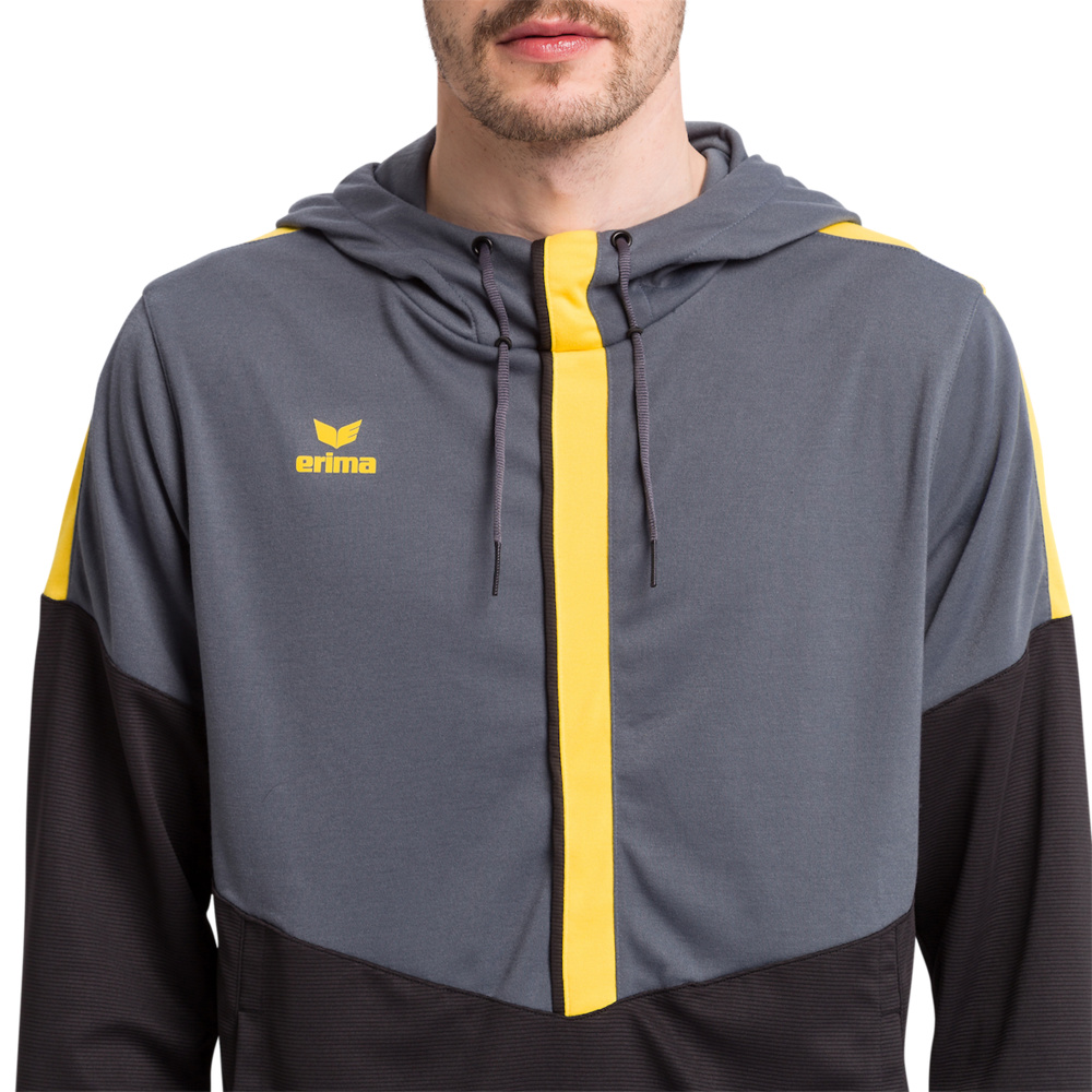 ERIMA SQUAD HOODY, SLATE GREY-BLACK-YELLOW KIDS. 