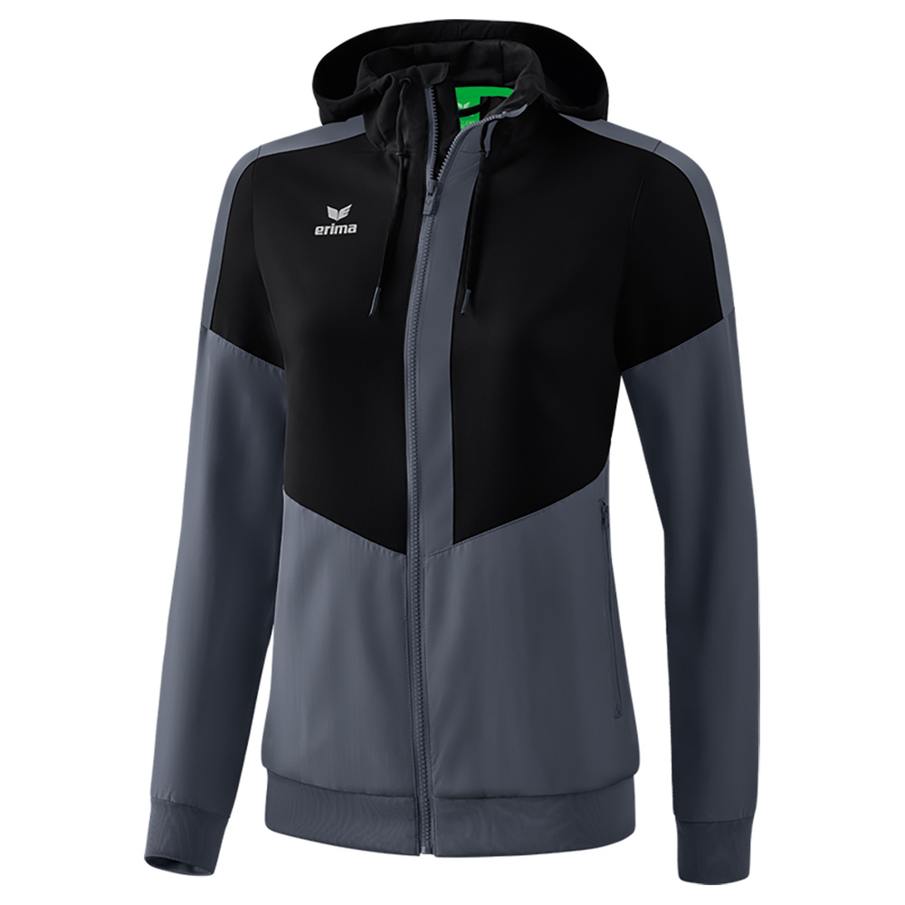 ERIMA SQUAD TRACK TOP JACKET WITH HOOD, BLACK-SLATE GREY WOMEN. 