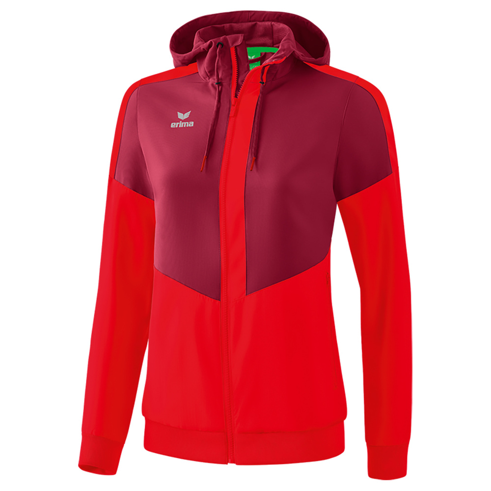 ERIMA SQUAD TRACK TOP JACKET WITH HOOD, BORDEAUX-RED WOMEN. 