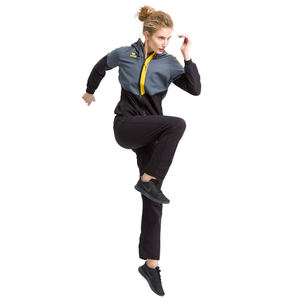 ERIMA SQUAD TRACK TOP JACKET WITH HOOD, SLATE GREY-BLACK-YELLOW WOMEN. 