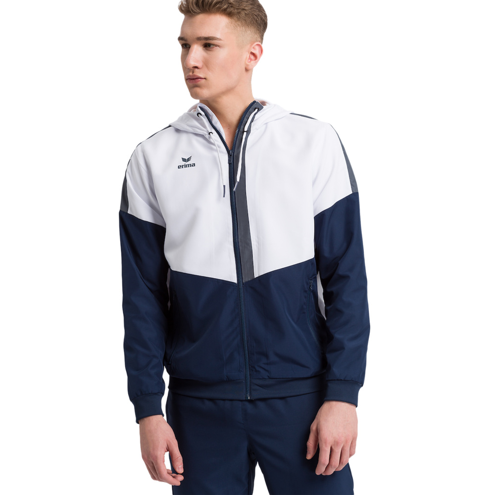 ERIMA SQUAD TRACK TOP JACKET WITH HOOD, WHITE-NAVY-SLATE GREY MEN. 