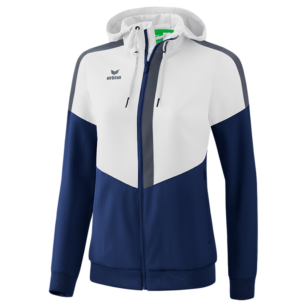 ERIMA SQUAD TRACK TOP JACKET WITH HOOD, WHITE-NAVY-SLATE GREY WOMEN. 