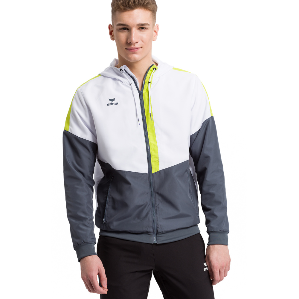 ERIMA SQUAD TRACK TOP JACKET WITH HOOD, WHITE-SLATE GREY-LIME MEN. 