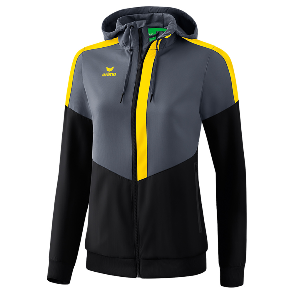 ERIMA SQUAD TRACK TOP JACKET WITH HOOD SLATE GREY BLACK YELLOW WOMEN