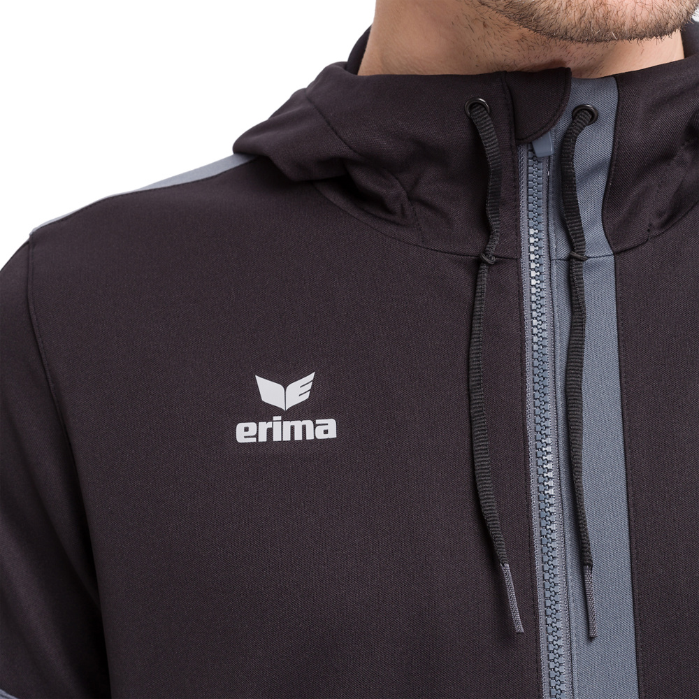 ERIMA SQUAD TRAINING JACKET WITH HOOD, BLACK-GREY SILVER MEN. 