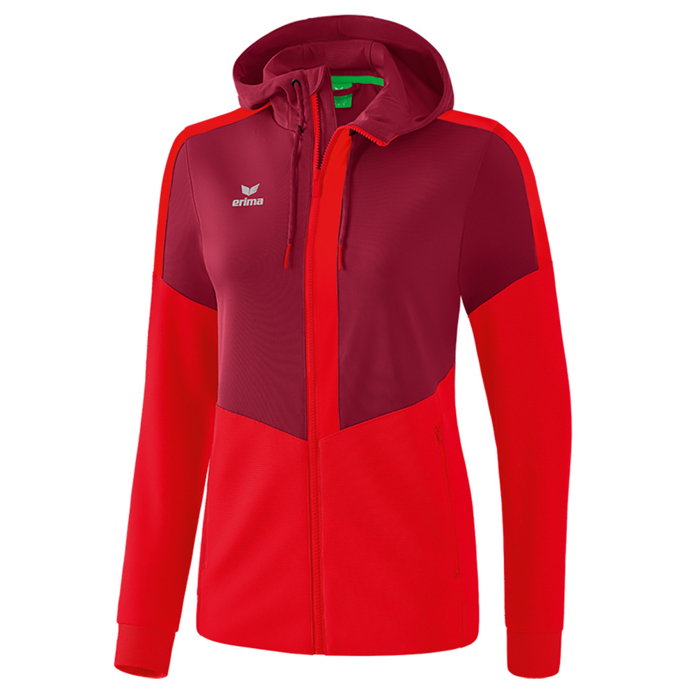 ERIMA SQUAD TRAINING JACKET WITH HOOD, BURDEAUX-RED WOMEN. 