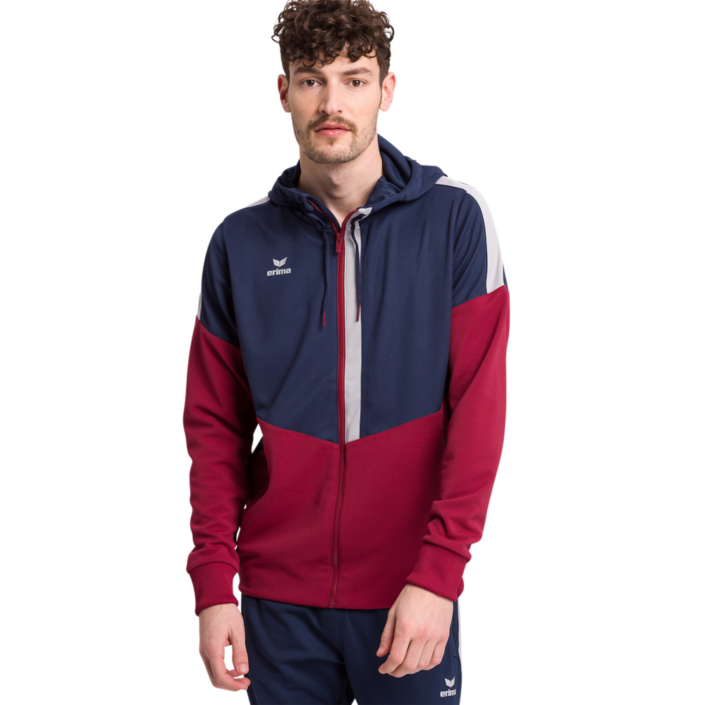 ERIMA SQUAD TRAINING JACKET WITH HOOD, NAVY-BORDEAUX-SILVER KIDS. 